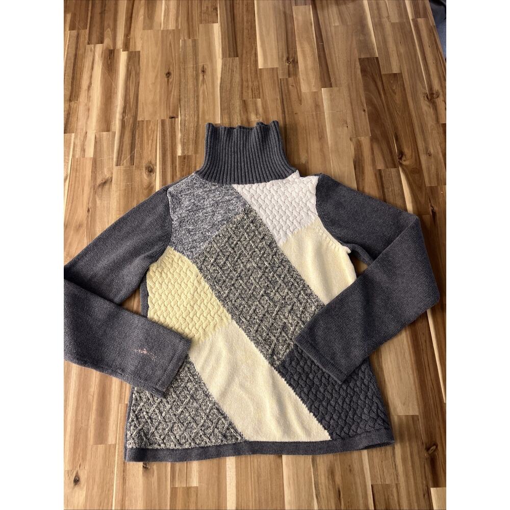 Crazy Horse Liz Claiborne Pullover Turtleneck 100% cotton, gray yellow FLAW